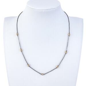 Estate Liquid Silver Sterling 925 Gold-Tone Bead Station Necklace 16"